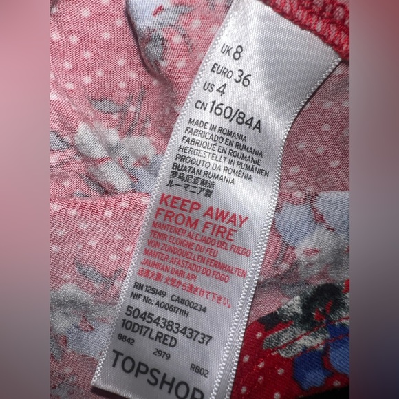 Topshop Red Polka Dot &  Floral VNeck Dress Size 4 EUC - Picture 6 of 7